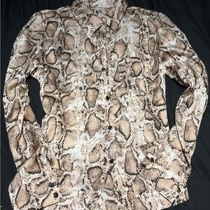 Snake Print Button-Up Shirt - Neutral Tones